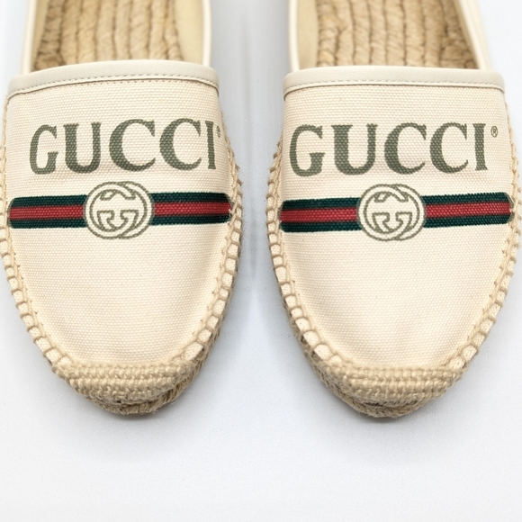 Authentic Gucci Cream Logo Canvas Espadrilles Size 37 - Picture 3 of 10